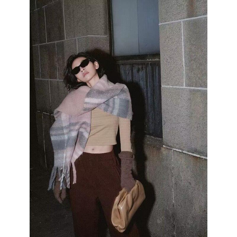 

Korean Imitation Mohair Scarf for Women in Winter Japanese Students Warm and Versatile Fashionable Patch Scarf for Men 200*40cm