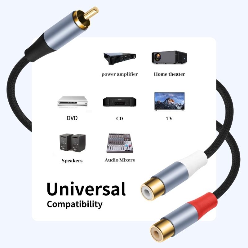 1Pin To 2RCA Cable Gold Plated 1Pin Male To 2RCA Female Stereo Sound Cable for Home Theater HDTV Gaming Consoles