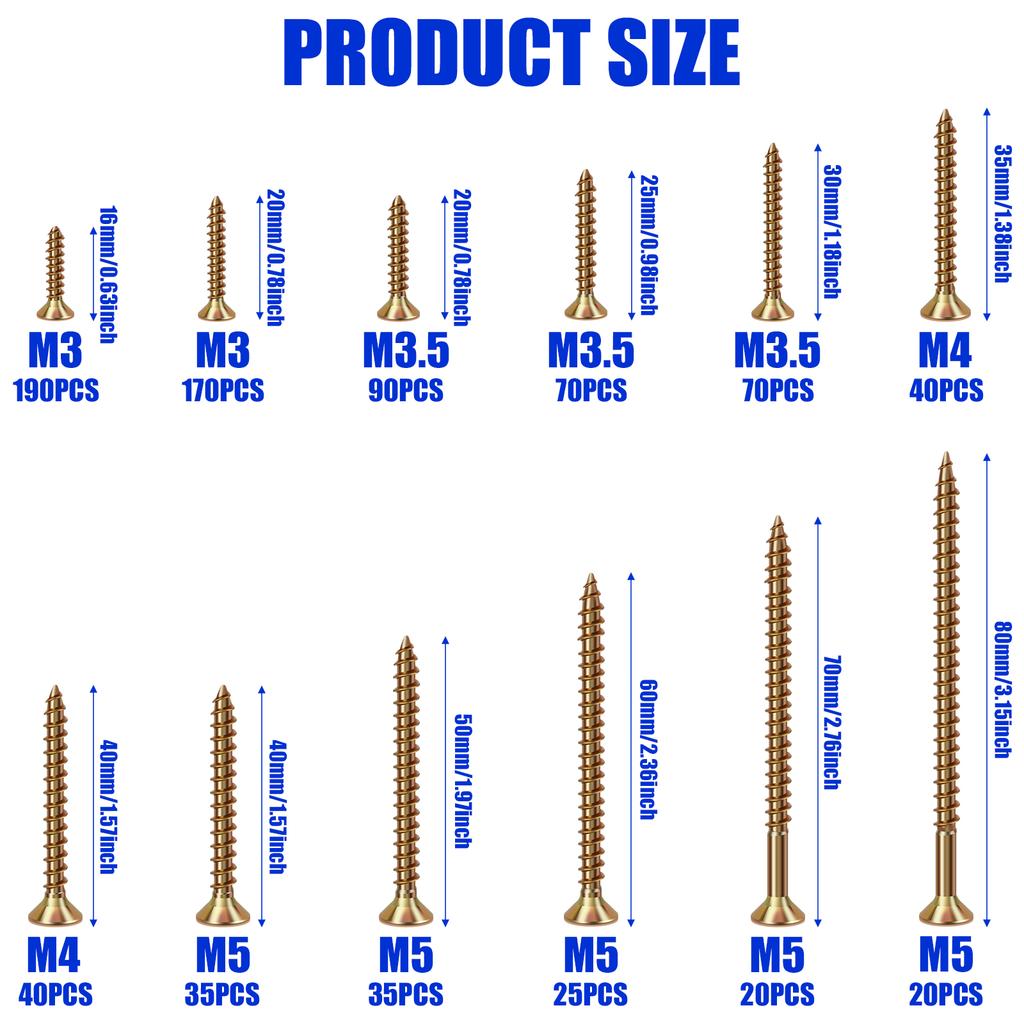 800Pcs Wood Screws and Drywall Screws Set Self-Tapping Mixed Screws Carbon Steel and Zinc Screws for Fences, Doors and Floors