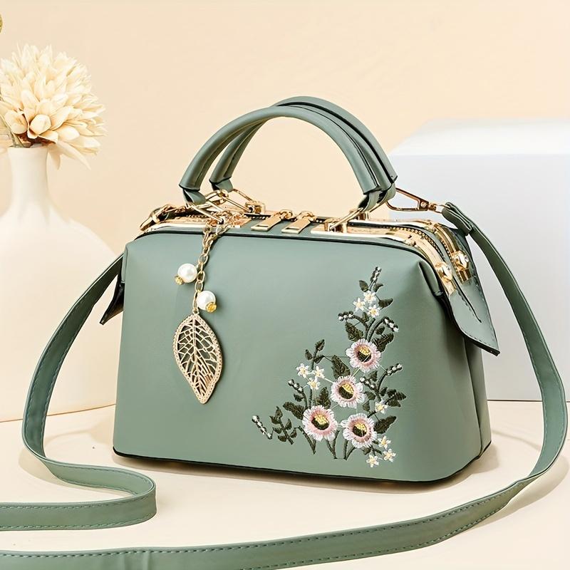 Small Elegant Floral Handbag Fashion Elegant Floral Embroidered Handbag For Women Shoulder Crossbody Bag Polyester Lined With Zipper Closure