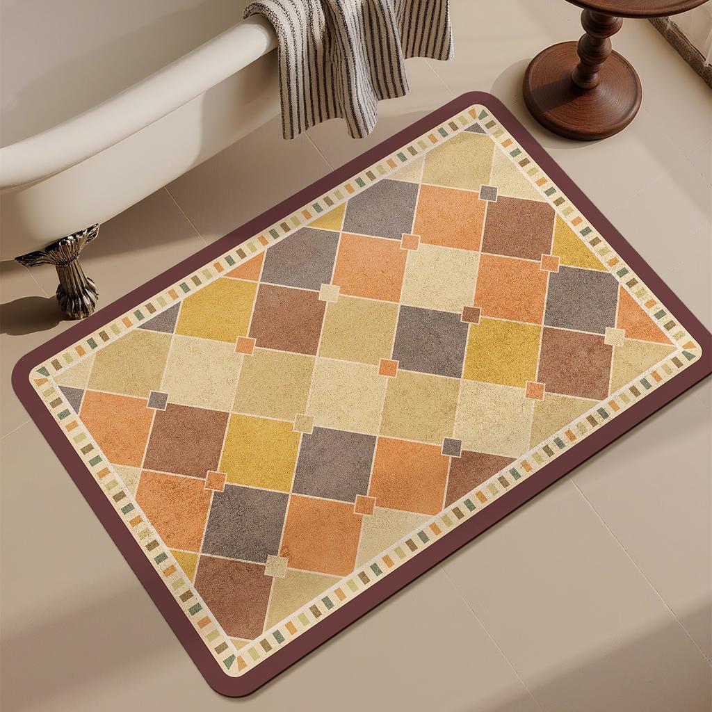 Retro wind diatom mud floor mat household bathroom door bathroom floor mat water absorption quick drying dirt resistant non-slip mat