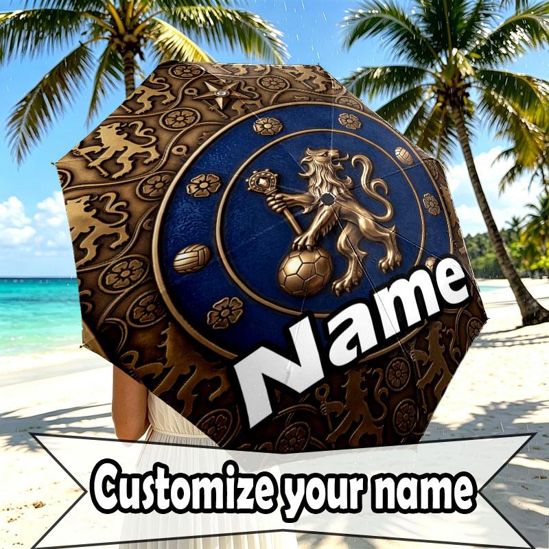 Custom Name Personalized Chelsea Football Club Print Umbrella, Auto Open Close, 8‑Rib Sturdy Frame, Commute Camping Hiking Use, Birthday Gift