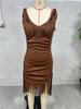 Retro Western Deep V Fringe Spaghetti Strap Slim Fit Dress