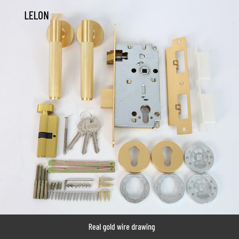 American Style Solid Gold Bedroom Door Lock with Knurled Handle
