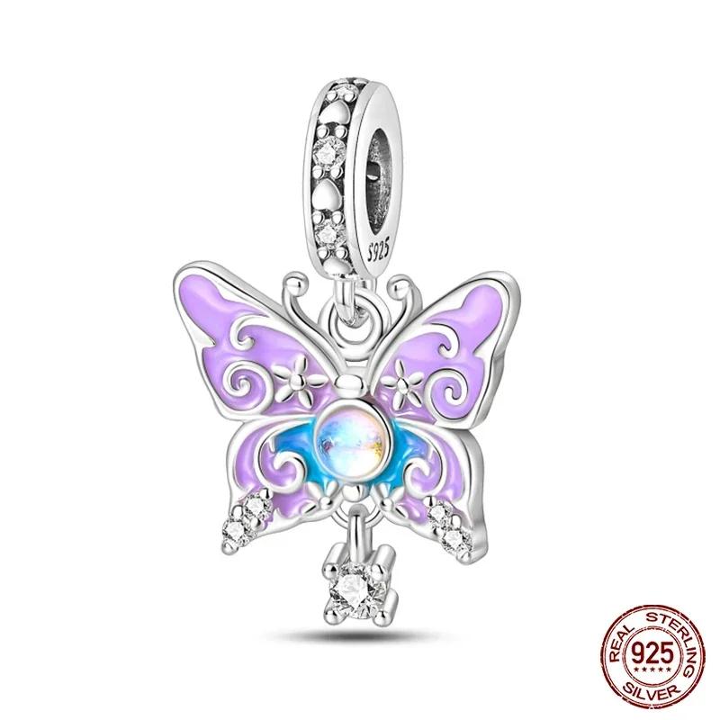925 Silver Classic Purple Retro Heart Shape Lotus Angel Pattern Charms Beads Fit Necklace Bracelets Pendant DIY Jewelry