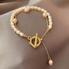 Hot Sell Fashion Simple Design Natural Freshwater Pearl 14K Gold Filled Ladies Double Bracelet  For Women Gifts No Fade