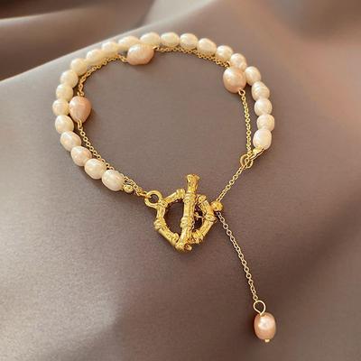 Hot Sell Fashion Simple Design Natural Freshwater Pearl 14K Gold Filled Ladies Double Bracelet For Women Gifts No Fade