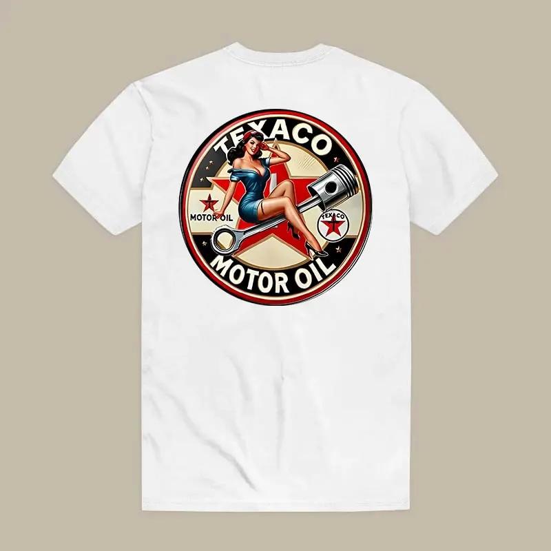 TEXACO MOTOR OIL Sexy Lady Print Men's Women's Back Print T-shirt Short Sleeved Oversized Y2k Hip Hop Harajuku Unisex Female Male Clothing