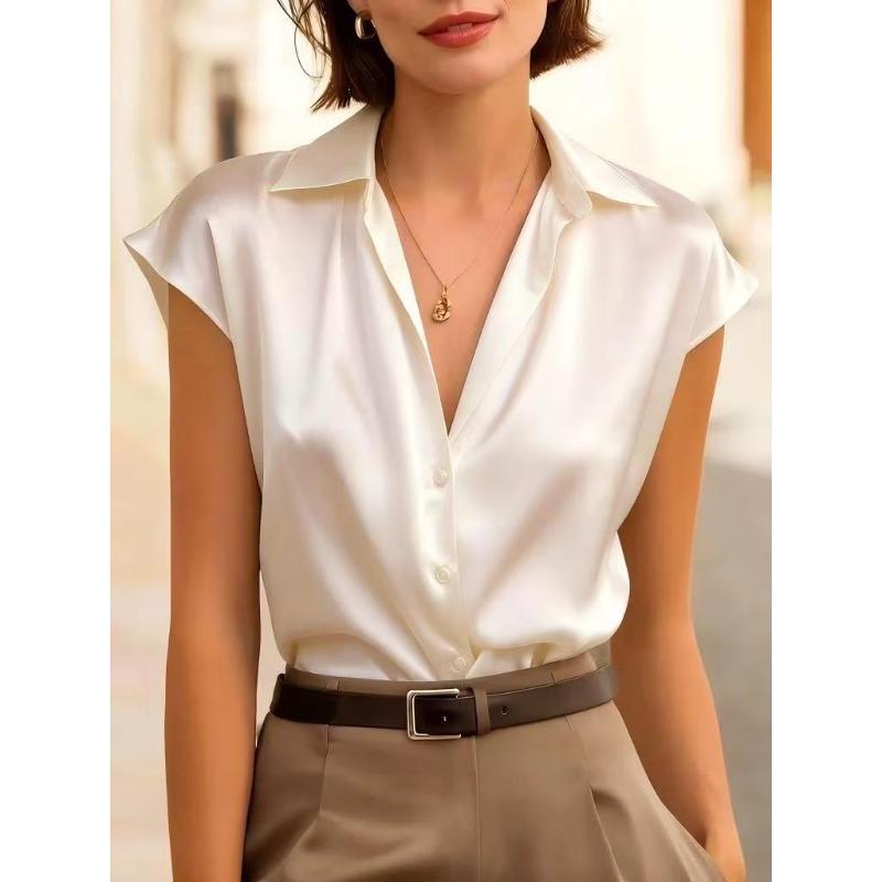 DICFY Women's Fashion Casual Summer Spring V-Neck Short Sleeve Blouses & Shirts