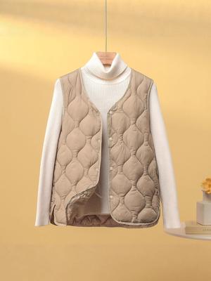 Nieuw Casual Lichtgewicht Gewatteerd Vest voor Dames - Herfst- & Winterstijl, Mouwloos & Veelzijdig.