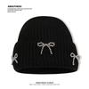 Korean Pearl Bow Hat for Women In Autumn and Winter Loose Big Head Knitted Hat Japanese Warm Ear Protection Yarn Cold Hat