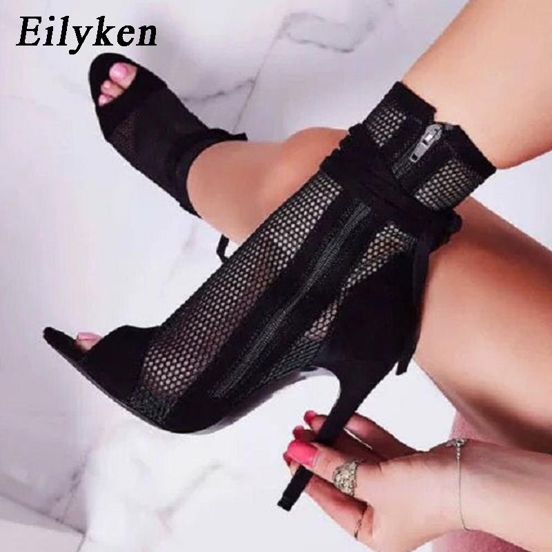 Fashion Eilyken Sexy Peep Toe Stiletto Heels Women's Sandals Party Zipper ANKLE Boots Club Strippers Shoes Sandalias De Mujer