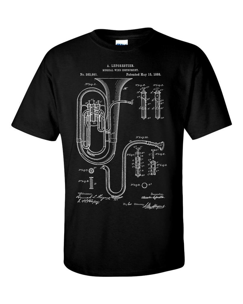 Tuba T-Shirt Patent Technical Drawing Brass instrument Shirt