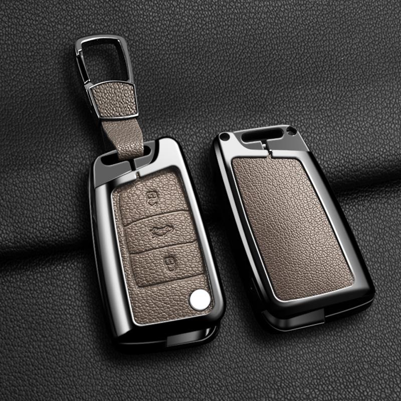 Interior Mouldings Metal Leather Car Key Cover For Volkswagen VW Polo Golf 7 MK7 Tiguan Passat For Skoda Octavia Kodiaq Karoq Fo