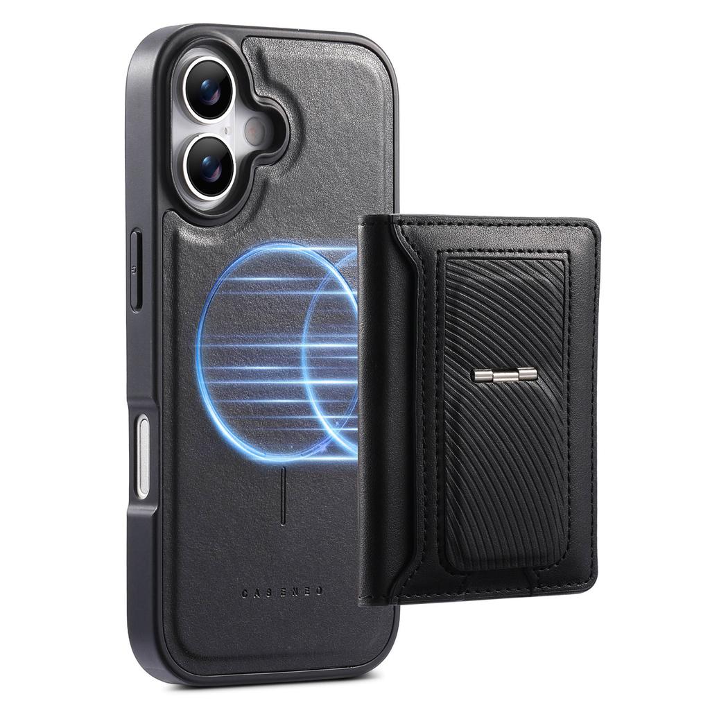 CASENEO For iPhone 17 Detachable Magnetic Phone Case with Card Holder Kickstand TPU PU Leather PC Phone Cover Compatible with MagSafe