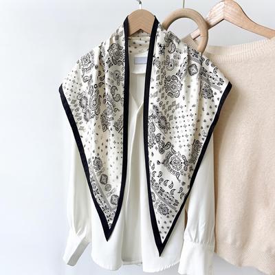 Korean-Style Cashew Print Silk Triangle Scarf - Women's Summer Headscarf & Fashion Hair Accessory