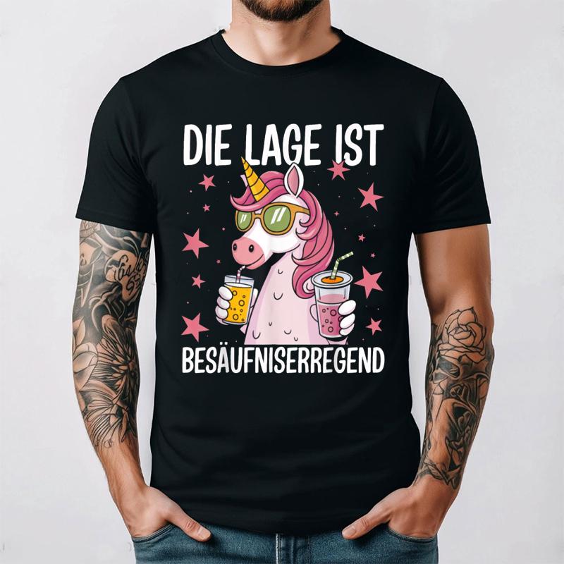 Funny German Text Graphic T Shirt Die Lage Ist Besäufniserregend Cotton Black Vintage Summer New Arrival Unisex Party Outfit