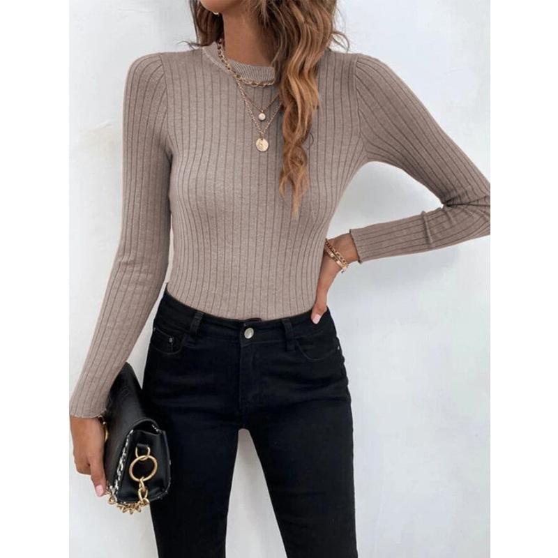 Women's Fashion Casual Fall Winter Solid Color Print Long Sleeve O-Neck Sweaters