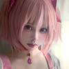 Kaname Madoka Cosplay Wig - Pink Short Straight Hair with Pigtails and Headgear
