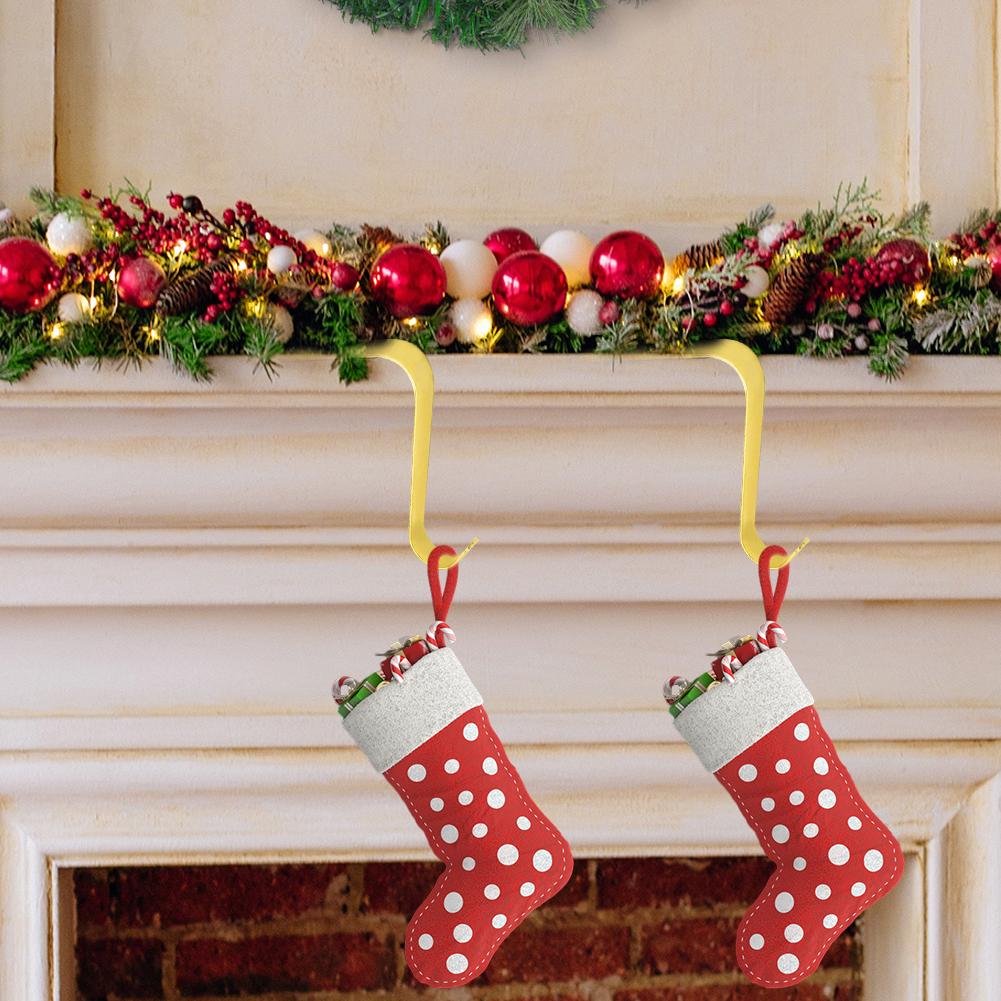 Christmas Fireplace Stocking Hanger Metal Mantel Hanging Hooks Multi-Use Socks Holders Ornament for Home Xmas Party Decor