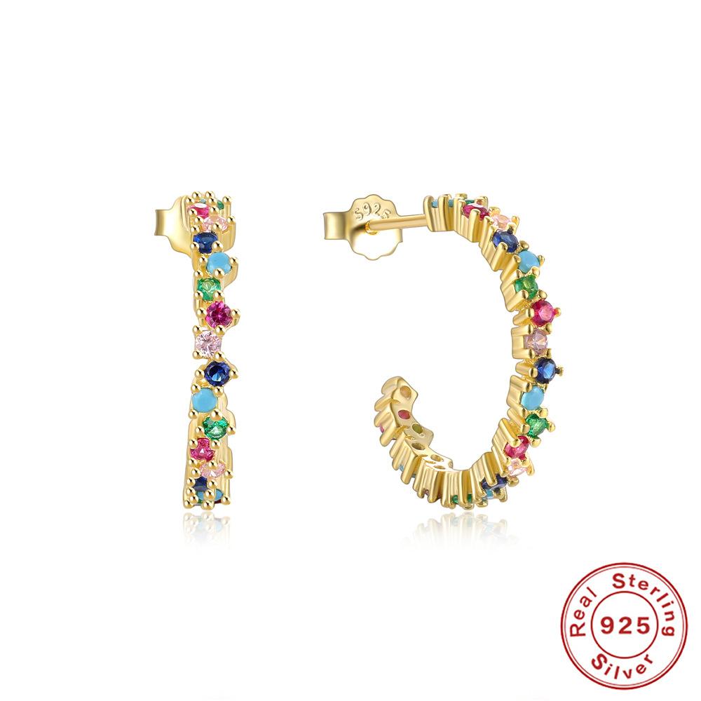 S925 Sterling Silver Wind Color Treasure Zircon Cartilage Dopamine Stud Earrings