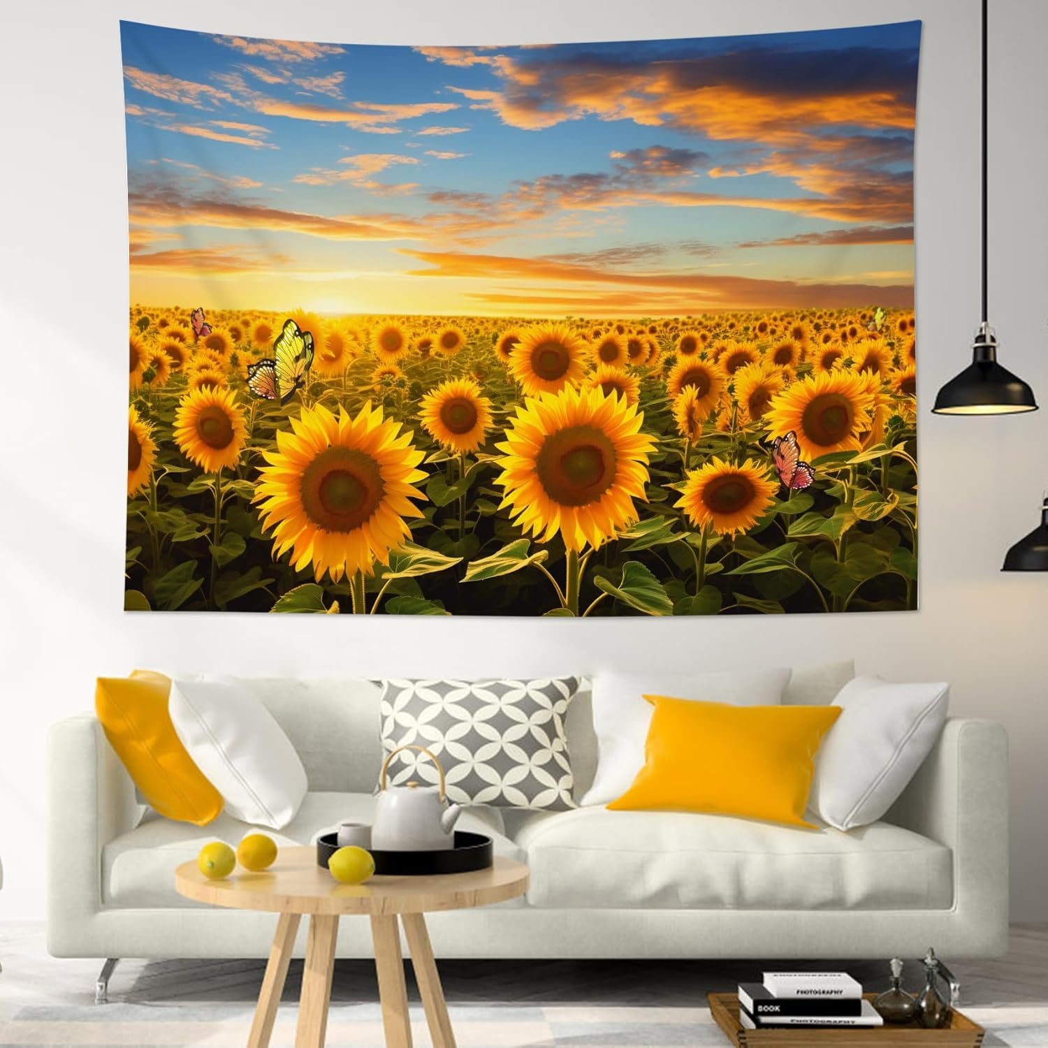 

Sunflower Tapestry Wall Hanging Country Yellow Floral Tapestry Sunflower Field Nature Landscape Wall Art for Living Room Dorm 74x94cm(29x37in)