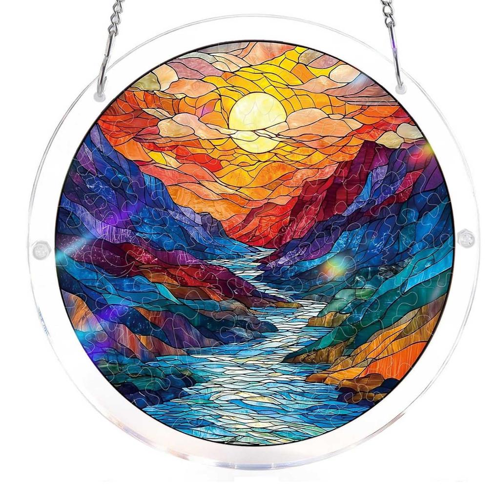Stained Glass Acrylic Puzzle Suncatcher, DIY Hanging Ornament With Chain, Window Decor For Home & Garden