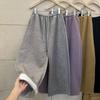 Pants for Women Plus Size Thickened Stretchy Elastic High Waist Long Trousers Solid Colour Fleece Casual Wide Leg Pants