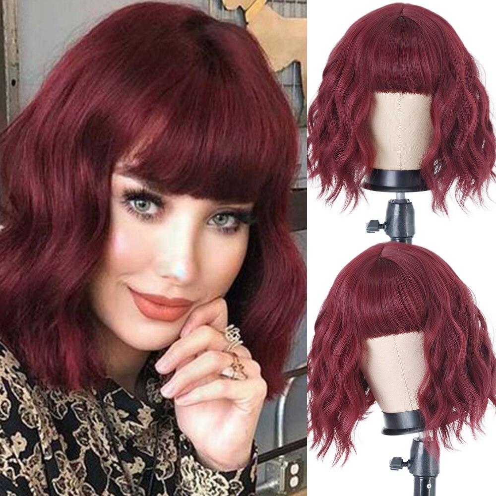 MISS WIG Women Fashion Short Wavy Wig with Bangs Synthetic Fiber Pure White Wavy Wig Cosplay Halloween Party Wear