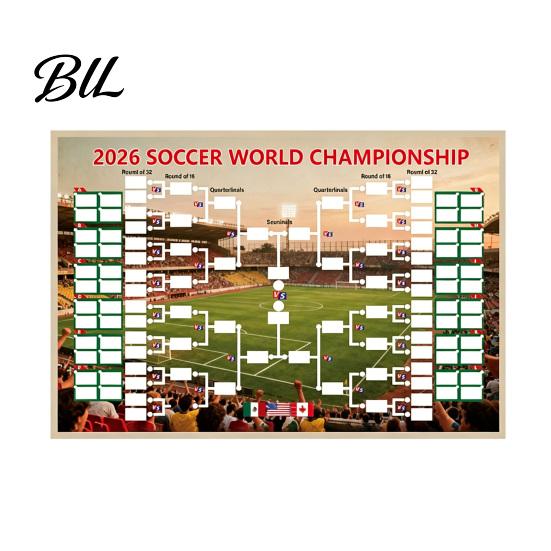 Tear-resistant Game Tracker Soccer Wall Chart Poster, Knockout Schedule And Finals Tracking Match Flag Flag, Reusable Waterproof Polyester Tapestry A