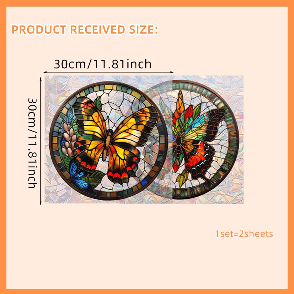 Retro Round Butterfly Flower Hummingbird Colorful Sunlight Static Glass Sticker Double-Sided Visual Window Decorative Window Sticker