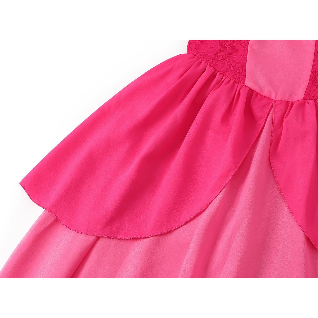 Peach Princess Dress Set - Polyester Fabric Halloween Christmas Carnival Cosplay Costume with Gloves and Crown Rose Pink 120 Cm