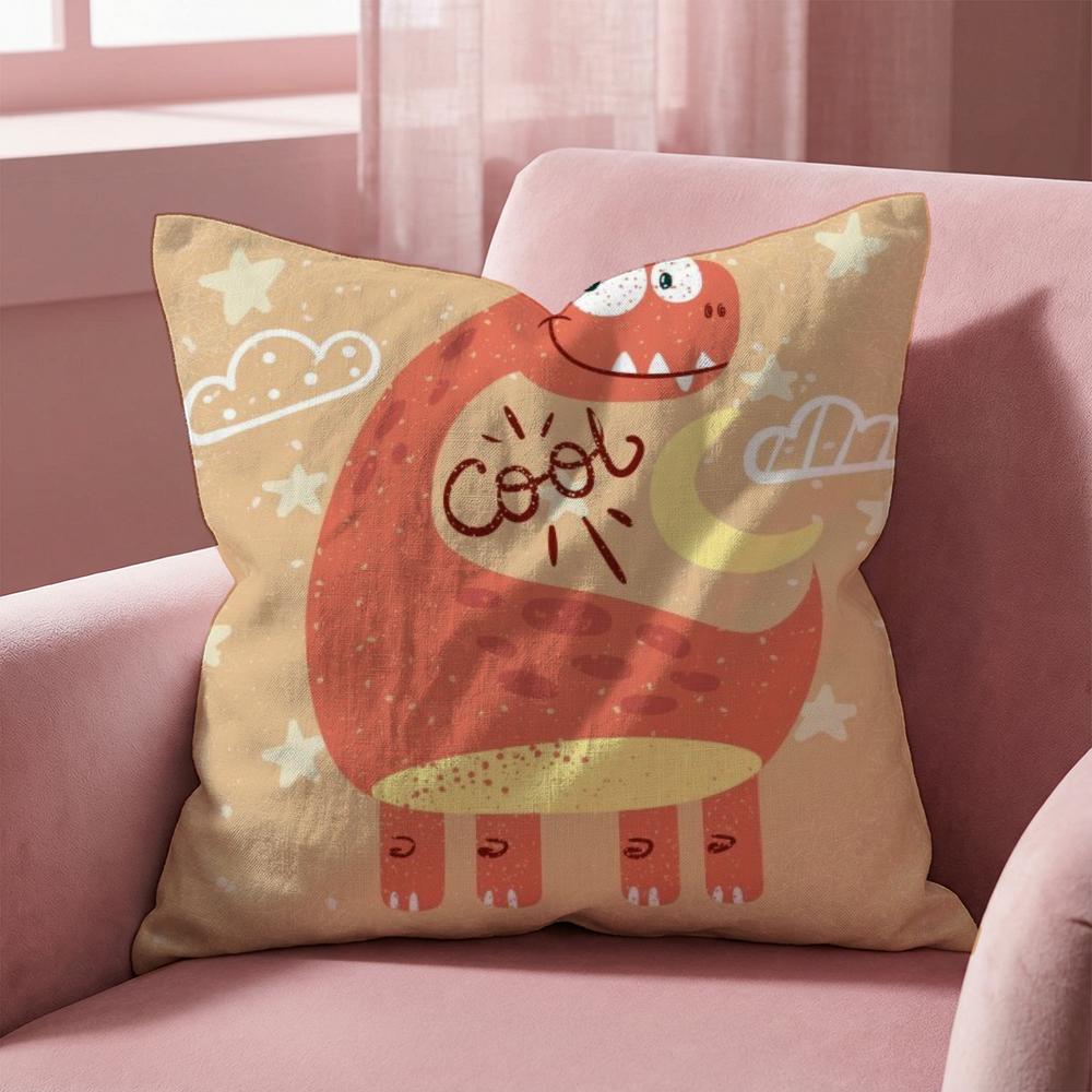 Cute Cartoon Dinosaur Cushion Cover Multi-Scene Pillow Cover for Home & Car - Reversible, Soft & Durable for Daily Use