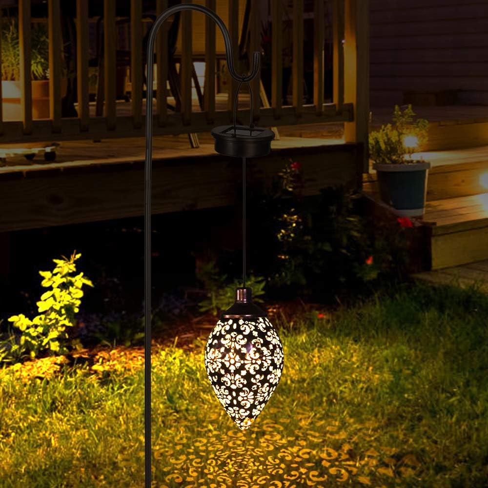 Hanging Solar Lights Solar Lantern LED Garden Lights Metal Lamp Waterproof for Outdoor Hanging Decor (2 Pack)