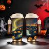 Halloween Coffee Cup 532ml Oil Pumpkin Field Ghost MotifMetal Travel Cup Large Capacity Tea Cup Double Wall Insulated Cup