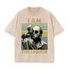 T-shirt Grafica Uomo Retro Lavata Beige Vintage Ritratto Uomo che Beve Stampa a Blocchi di Colore Strisce Oversize Uomo Casual Manica Corta