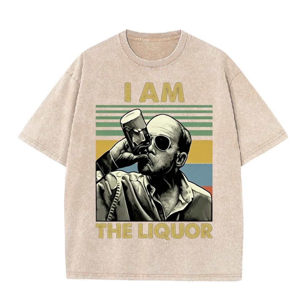 T-shirt Grafica Uomo Retro Lavata Beige Vintage Ritratto Uomo che Beve Stampa a Blocchi di Colore Strisce Oversize Uomo Casual Manica Corta