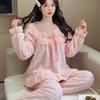 New Style Senior Sense Princess Wind Pajamas Women's Coral Flannel Winter Two-piece Set  Cashmere Thickened Suit