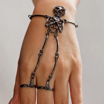 Halloween Gothic Exaggerated Skull Skeleton Bracelets for Women Men Creative Punk Skull Ring Hand Bracelets Charms Jewelry