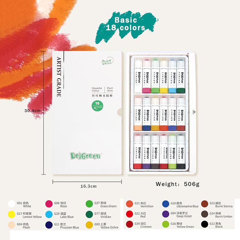 DELGREEN KÜNSTLERQUALITÄT Weiche feste Gouache-Farbstifte/Pastelle/Buntstifte Basic/Macaron 12/18 Farben Zeichnen Sicher Ungiftige Pastelle