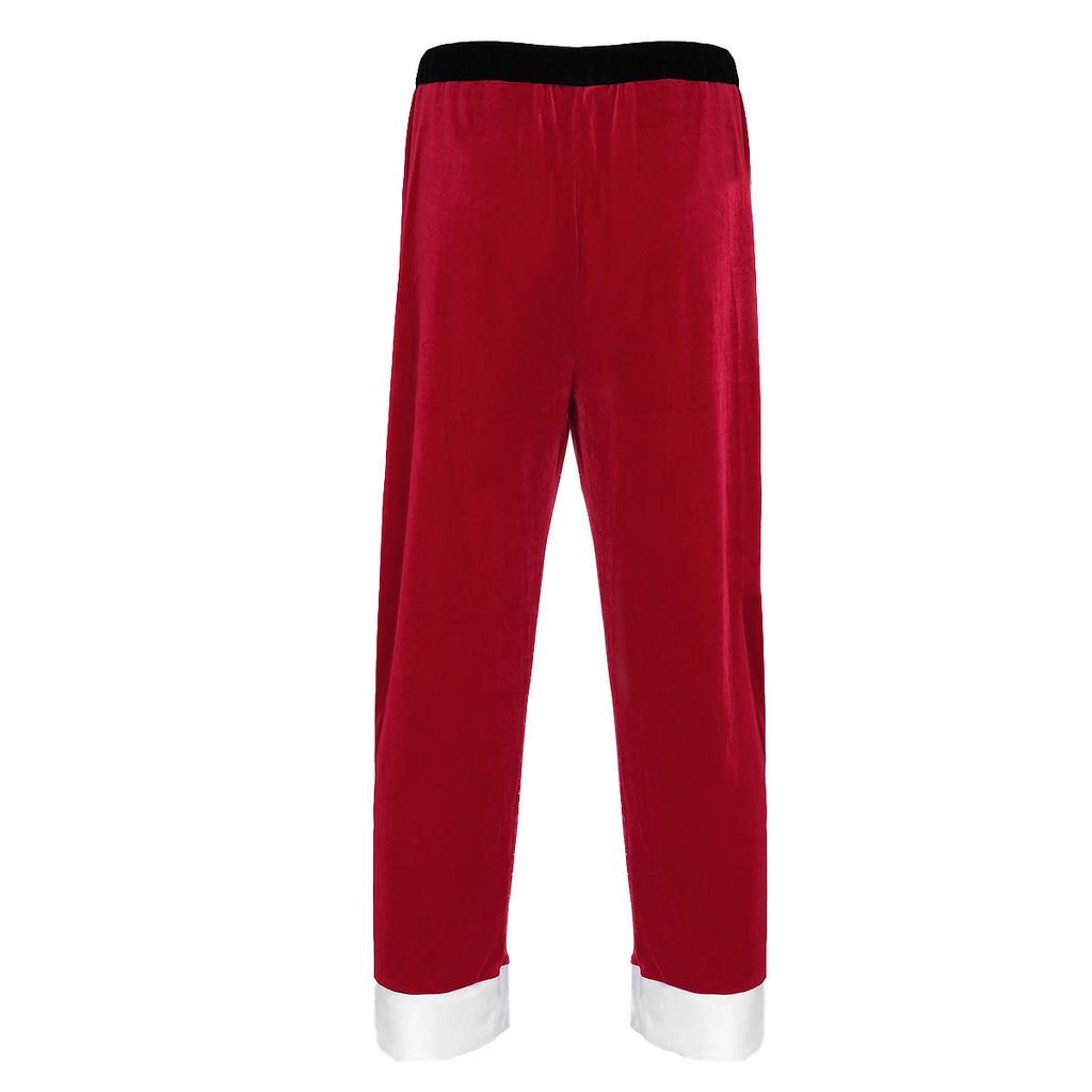 Mens Santa Claus Pants Christmas Cosplay Costume Red Soft Velvet Long Loose Trousers