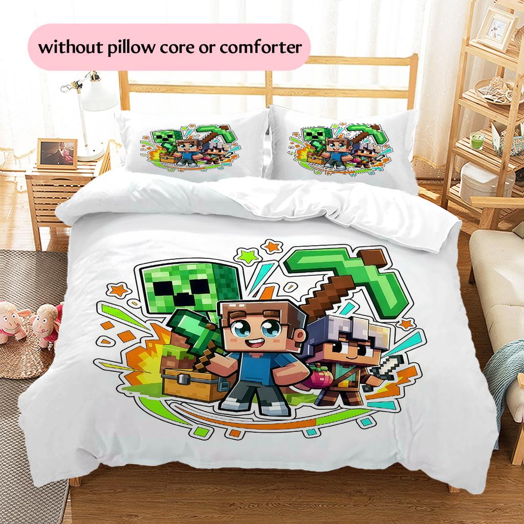 Minecraft Zombie Pattern Bedding Quilt Set Home Decoration Gift (1 * duvet cover + 2 * pillowcase without core)