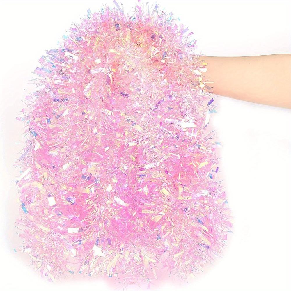 2pcs Christmas Tinsel Garland, Pink Glittering Decoration For Tree Party Wedding Supplies, Party Decor, Holiday Decor