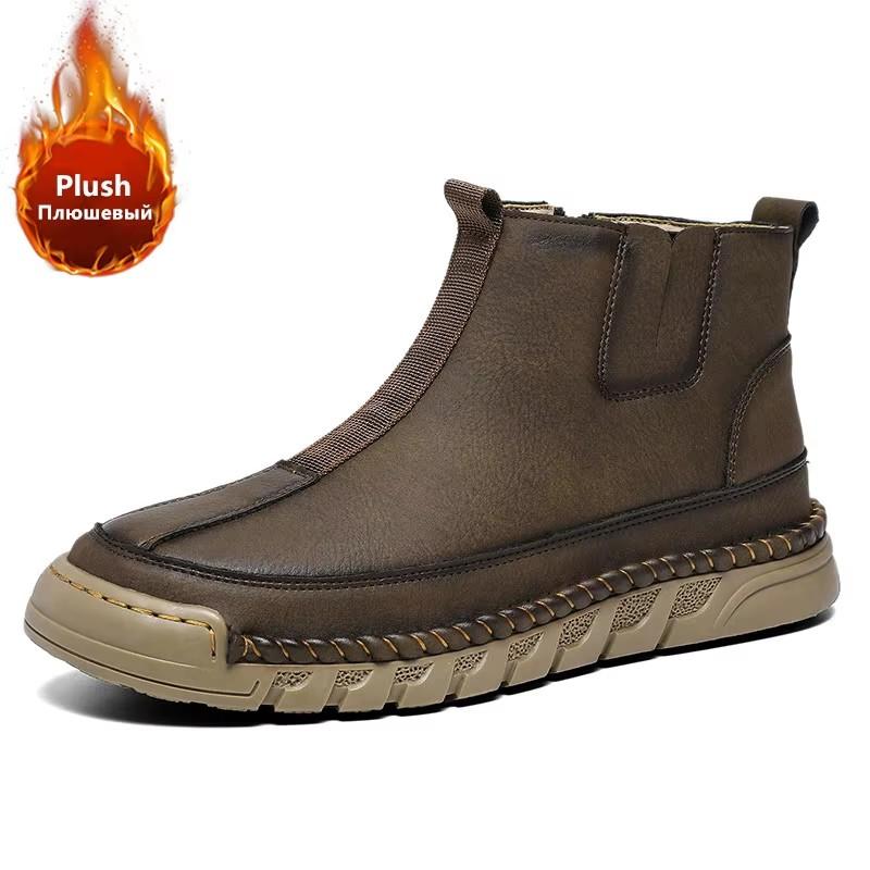 Marka Zimowe Pluszowe Buty Męskie Wodoodporne Skórzane Męskie Buty Śniegowce Outdoorowe Na Zamek Kostki Codzienne Męskie Buty