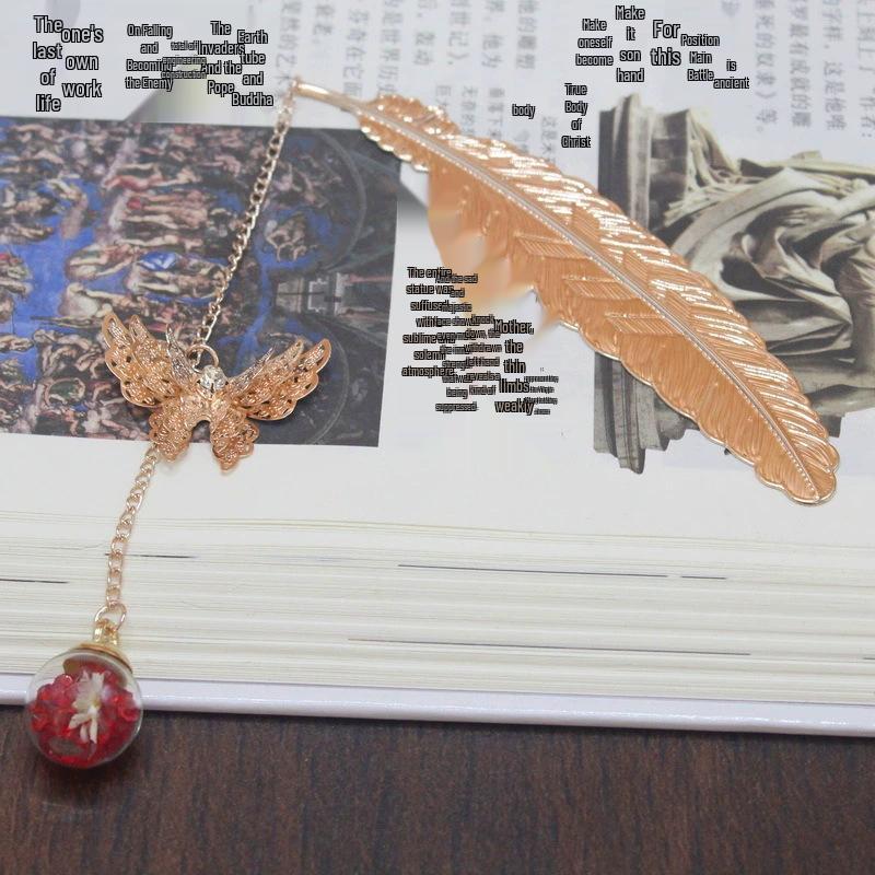 Chinese Cross-border Metal Feather Bookmark: Classical Leaf Vein Design, Creative Stationery, Ancient Style Cultural Gift