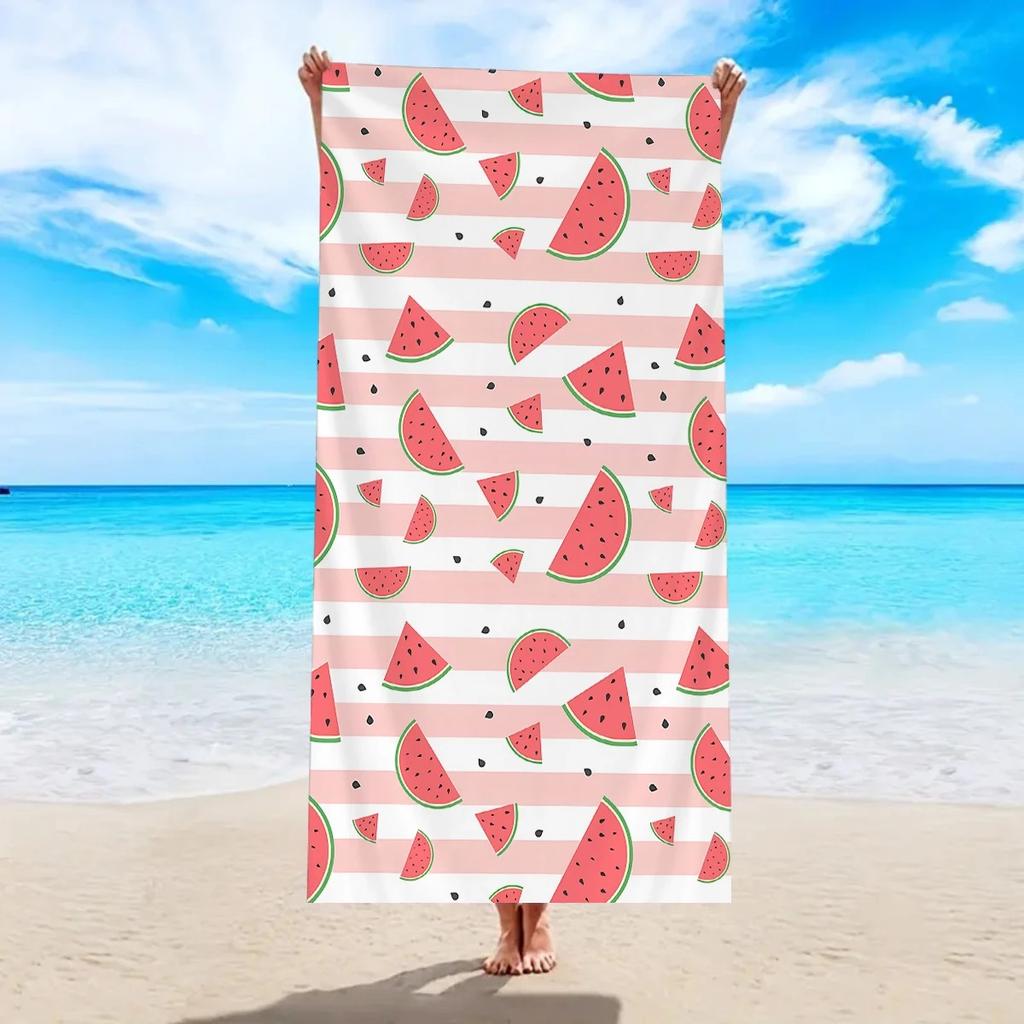 Fresh Watermelon Striped Beach Towel 2D Flat Printed Peach Skin Fabric Soft Bath Towel Summer Vacation Swimming Pool