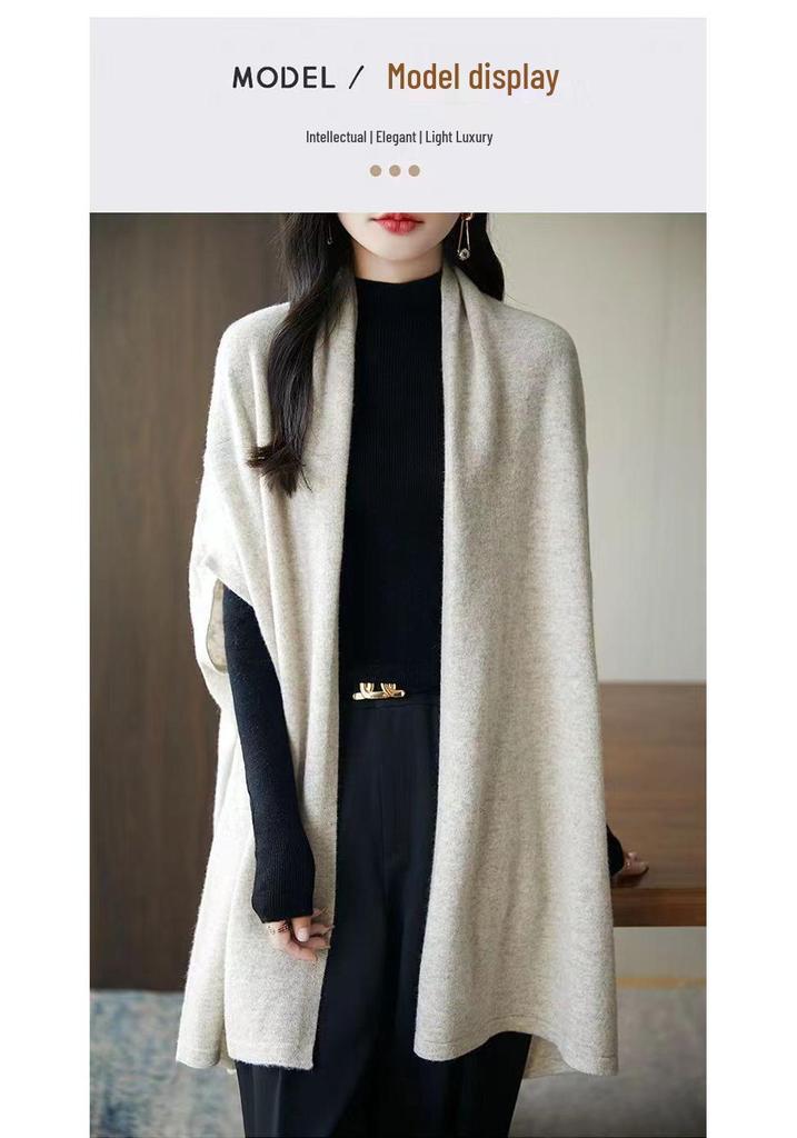 2025 Fall/Winter 100% Wool Batwing Sleeve Women's Knit Cardigan Sweater Shawl Coat