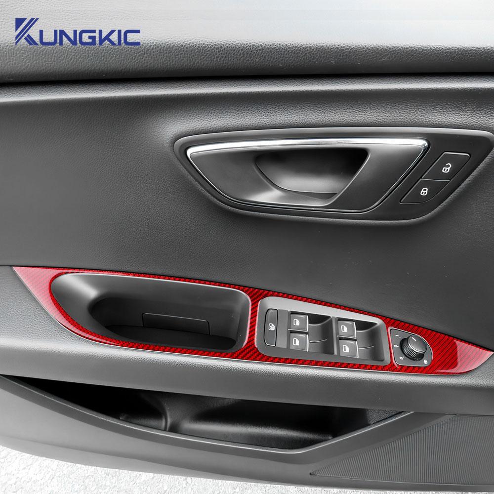 Real Soft Carbon Fiber Sticker For Seat Leon MK3 2013 2014 2015 2016 2017 2018 2019 2020 LHD RHD Car Window Lift Panel Interior Xb2