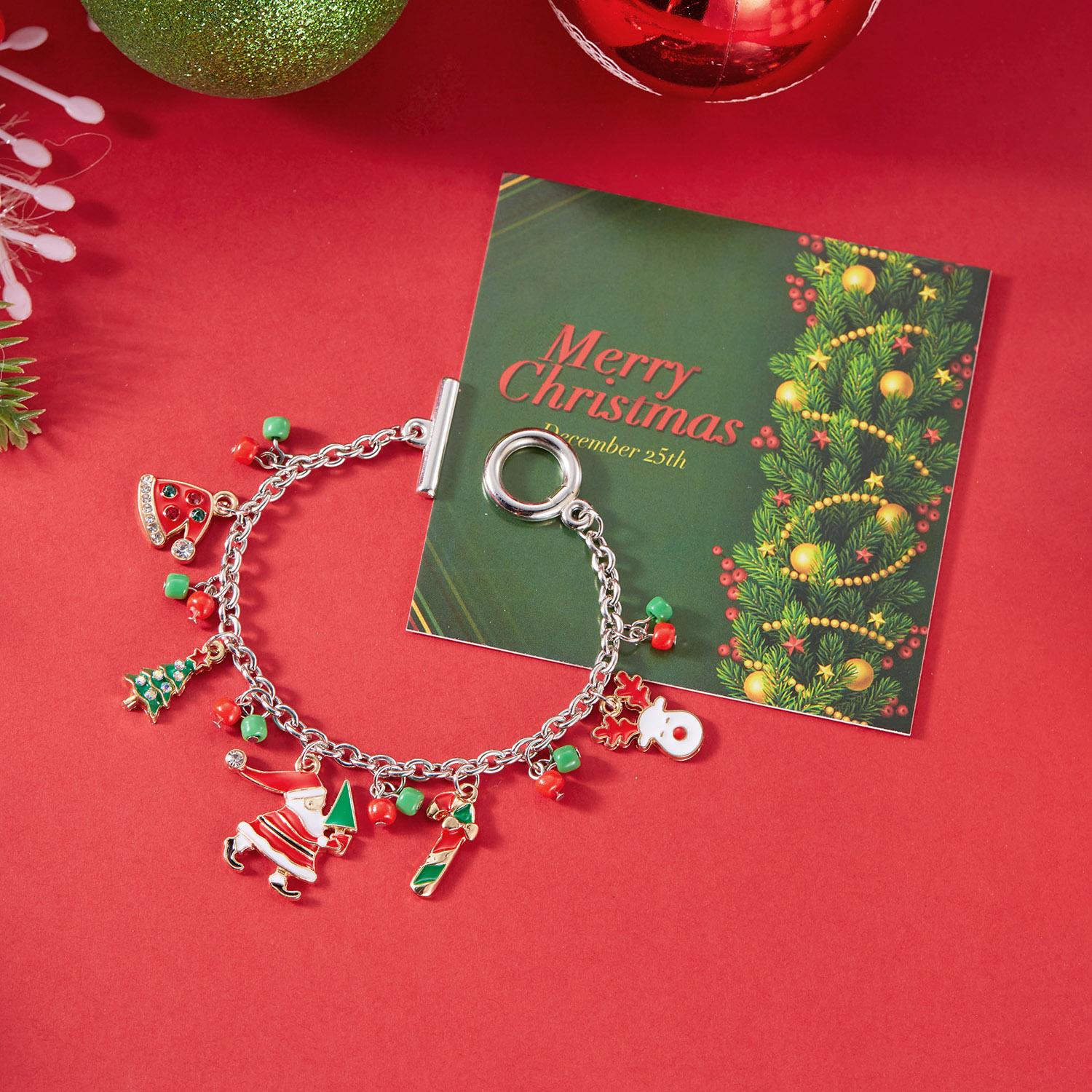 

Creative Christmas Metal Chain Bracelet For Women Men Santa Claus Christmas Tree Snowflake Snowman Pearl Bangles New Year Gifts