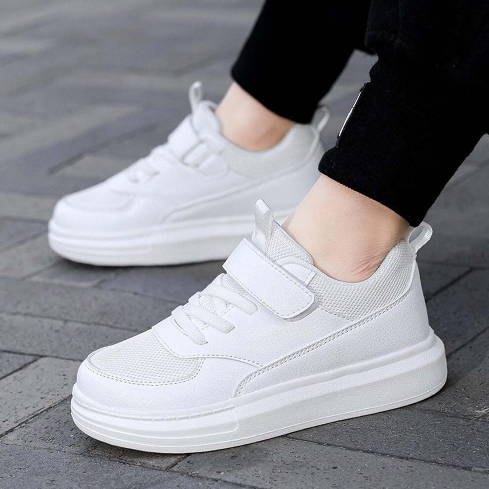 Boys & Girls Lightweight Athletic Sneakers – Comfortable Casual Shoes for School, Running & Everyday Wear – White, Size 35
